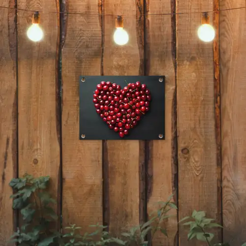 Kersen - Hart - Rood - Zwart tuinposter los doek klein -sfeer1
