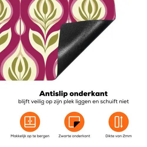 Retro - Floraal - Paars Inductie beschermer vinyl 3mm klein 276 -zzzzzzz-td-onderkant