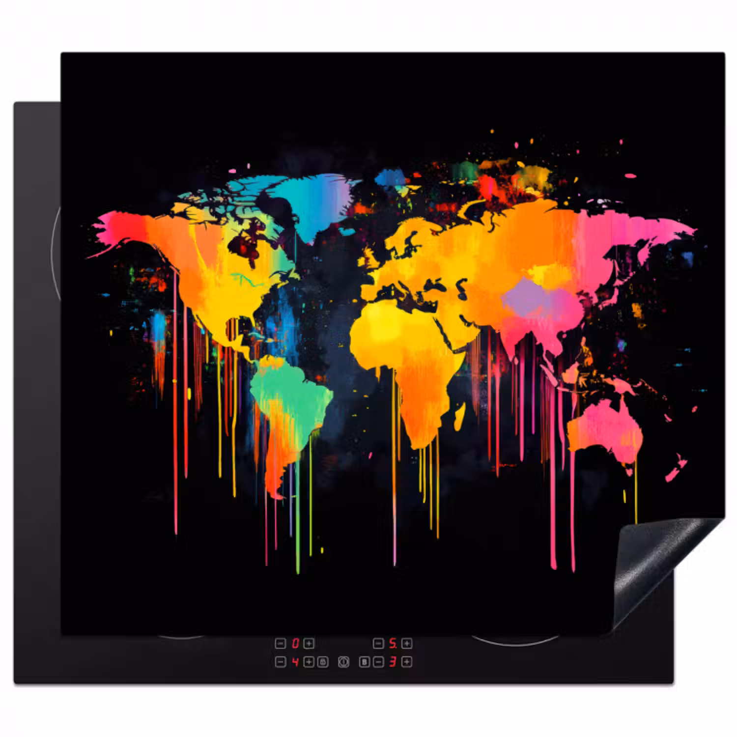 Herdabdeckplatte - Weltkarte - Farbe - Bunt - Graffiti - Welt