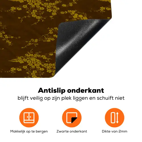 Bruin - Bloemen - Goud Inductie beschermer vinyl 3mm klein 276 -zzzzzzz-td-onderkant