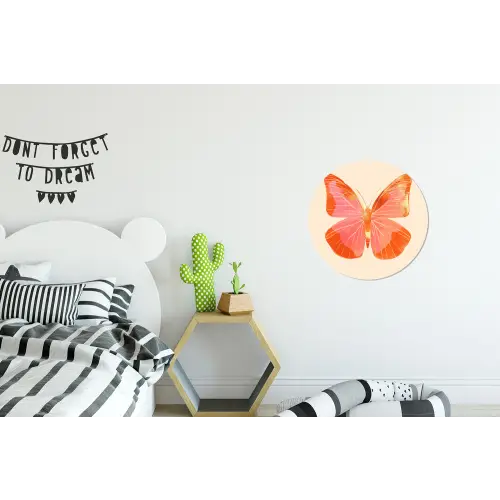 Vlinder - Minimalistisch - Roze Wandcirkel aluminium klein -kinderkamer
