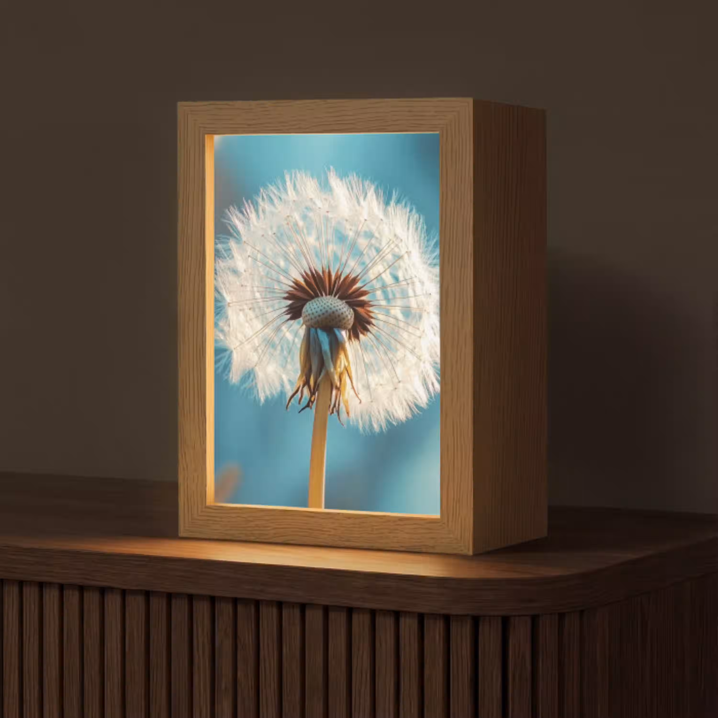 Paardenbloem - Natuur - Bloemen - Blauw Light Box met kabel (Tafellamp) klein -z3d_website