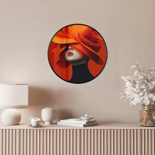 Oranje - Hoed - Vrouw Fotolijst rond zonder passe partout klein -sfeer3