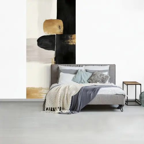 Vormen - Penseelstreken - Abstract - Goud fotobehang vinyl groot -slaapkamer