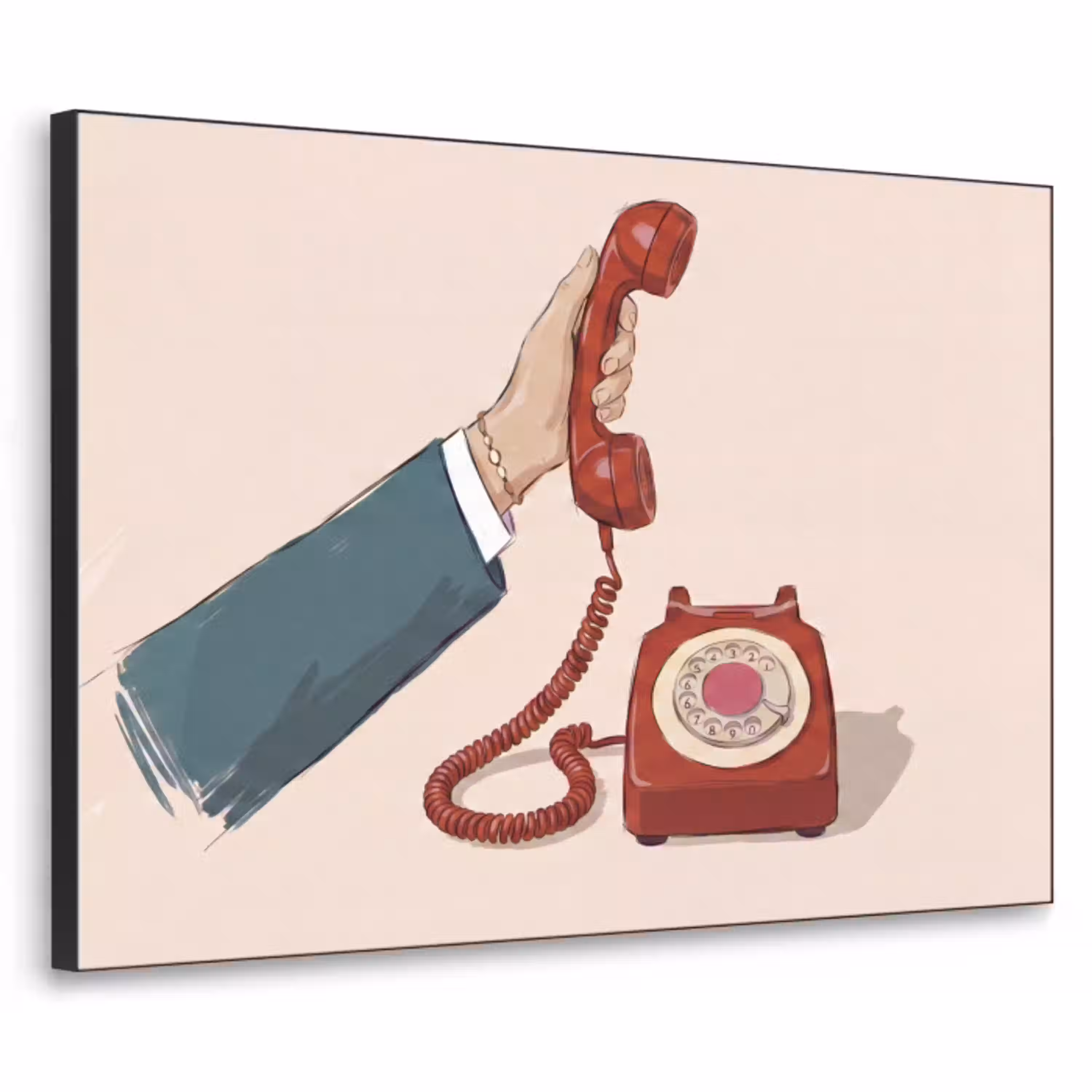 Telefoon - Hand - Vintage - Communicatie - Rood Textielframe zwart klein -3d