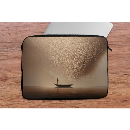 Bootje - Blaadjes - Goud - Water laptophoes neopreen klein -tafel