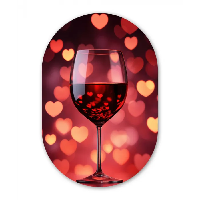 Rood - Wijn - Hartjes Wandcirkel Ovaal Glas middel -3d