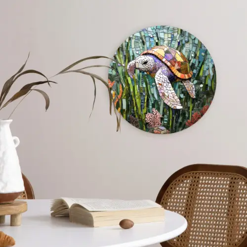 Schildpad - Zeewier - Mozaïek Wandcirkel kunststof plaat 5mm dik klein -sfeer4