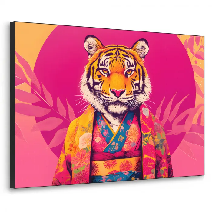 Tijger - Kimono - Planten - Roze Textielframe zwart klein -3d