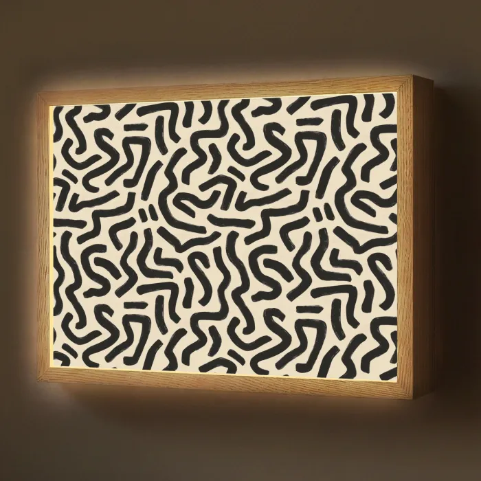 Abstract - Lijnen - Zwart Light Box met batterij (Wandlamp) middel 907 -z3d_website