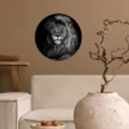 Leeuw - Ogen - Oranje - Zwart wit - Dieren - Portret Wandcirkel behangsticker klein -sfeer1