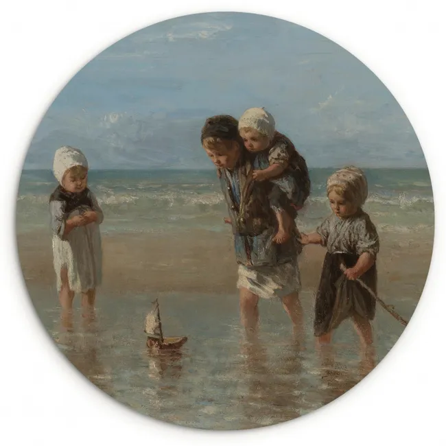 Kinderen der zee - Schilderij van Jozef Israëls Wandcirkel kunststof plaat 5mm dik klein -3d