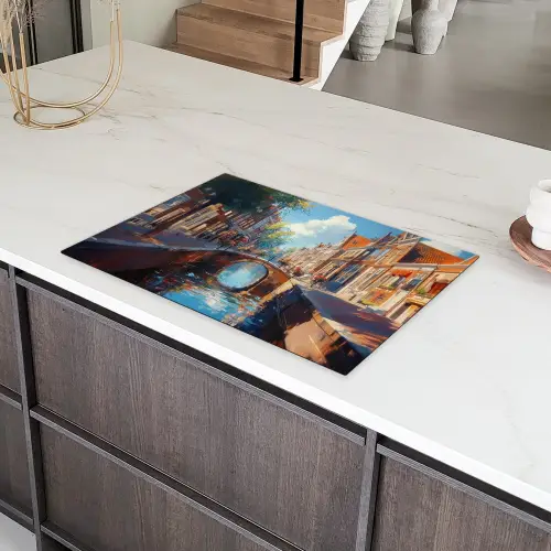 Stad - Gracht - Zon - Fietsen Inductie beschermer vinyl 3mm klein -sfeer8