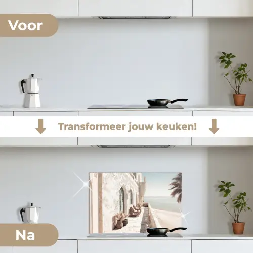 Terras - Stoelen - Strand - Beige keuken achterwand spatscherm klein -voor_na_NL