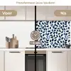 Grafisch - Bladmotief - Diepblauw keuken achterwand 2 middel 871 -voor-na2_NL