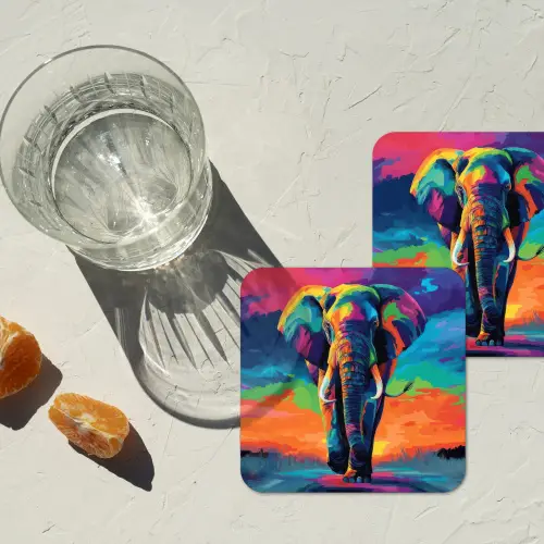 Olifant - Kleurrijk - Lucht - Abstract onderzetter kurk middel -sfeer4