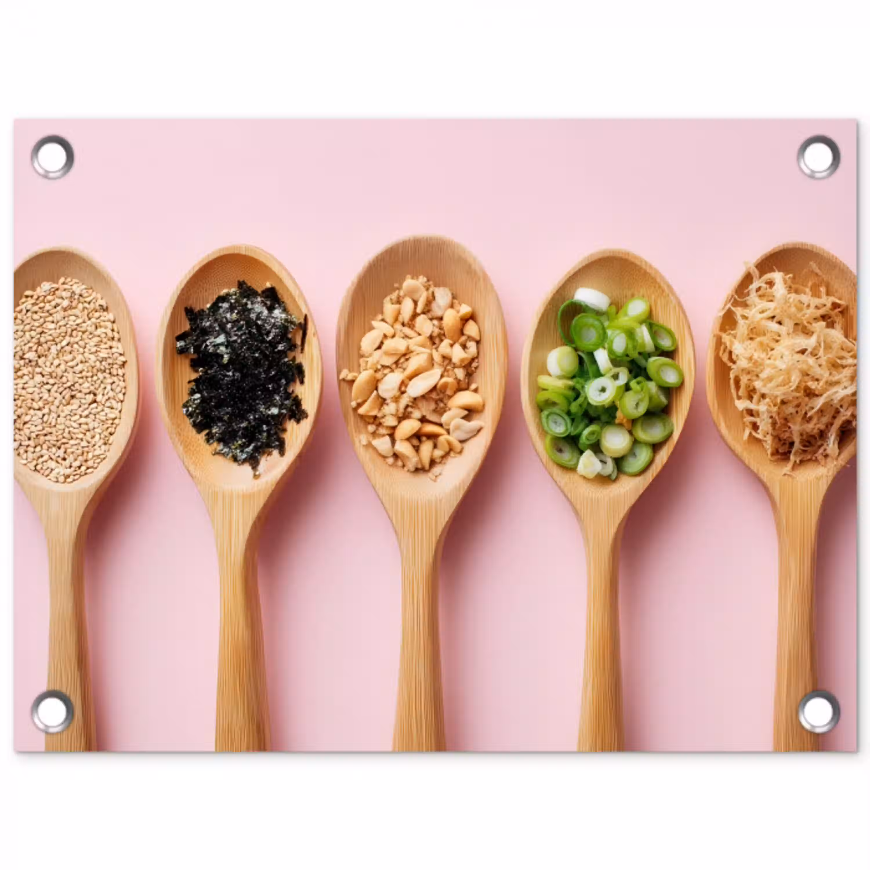 Ingrediënten - Lepels - Hout - Roze tuinposter los doek klein -3d