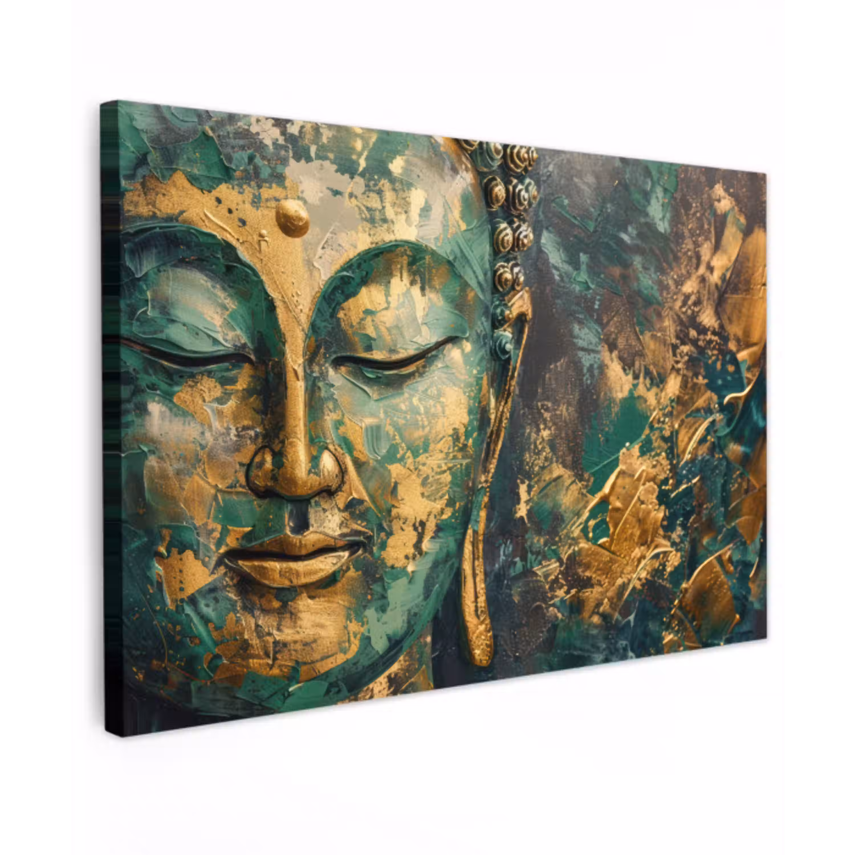 Buddha - Watercolor - Goud - Blauw - Luxe canvas 2cm klein -z3d