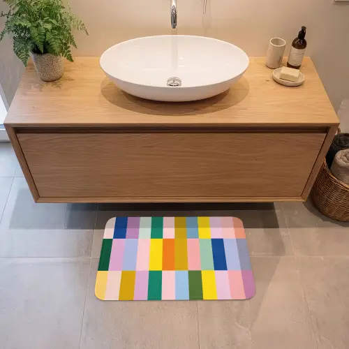 Stroken - Blauw - Patroon - Abstract Badmat klein -sfeer1