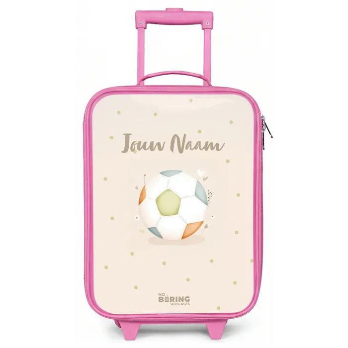 Voetbal in beige pastel kleuren Kinderkoffer - Roze klein -zz3dotto