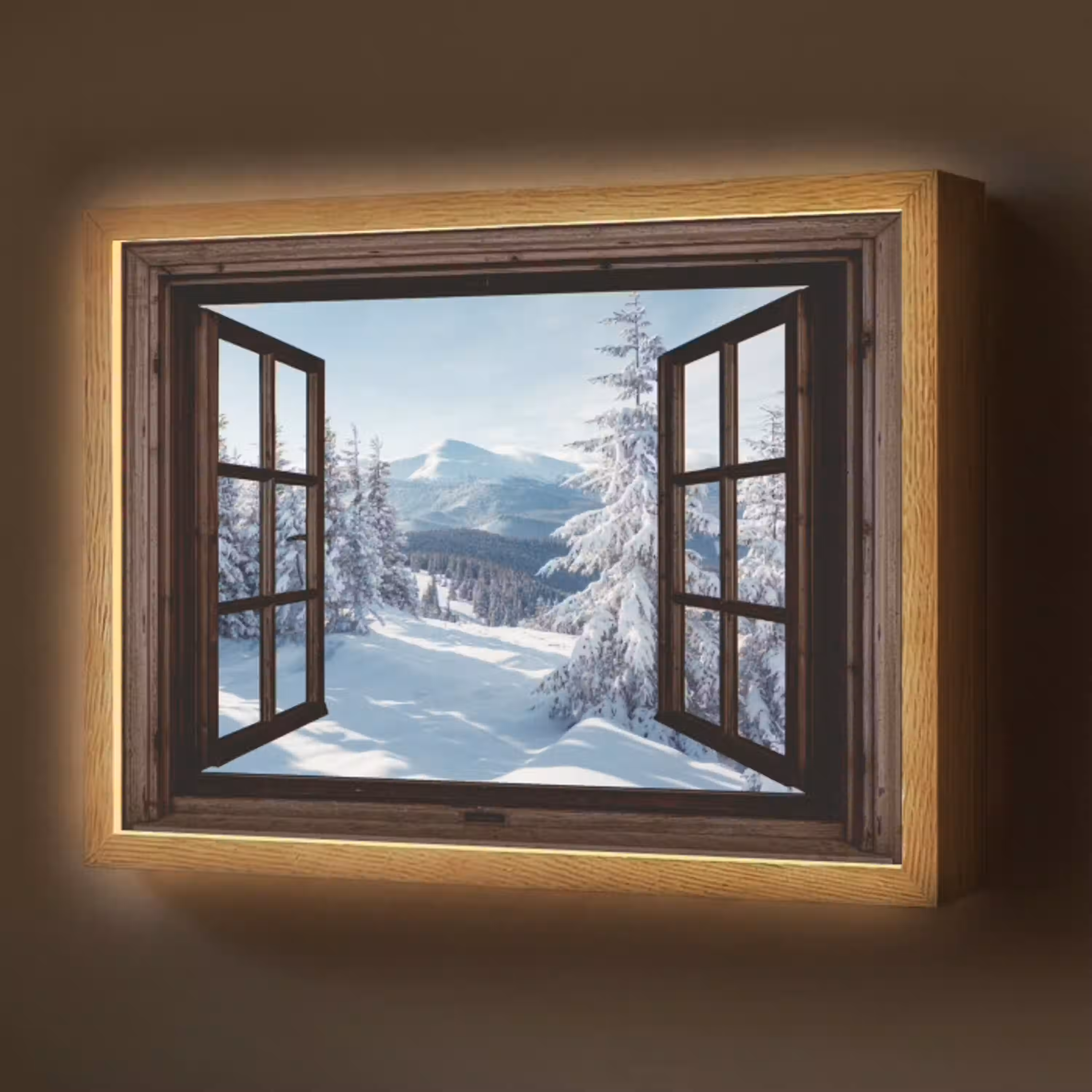 Winter - Landschap - Natuur - Berg - Bomen - Doorkijk - Uitzicht Light Box met batterij (Wandlamp) middel -z3d_website