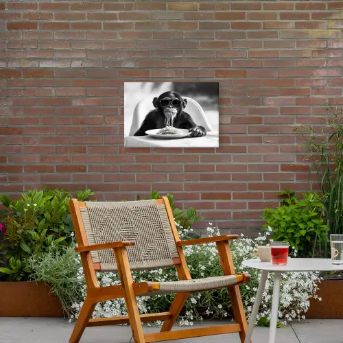 Aap - Spaghetti - Zonnebril - Zwart wit - Cool - Dier Tuinposter op houten frame 2 cm dik klein -sfeer3