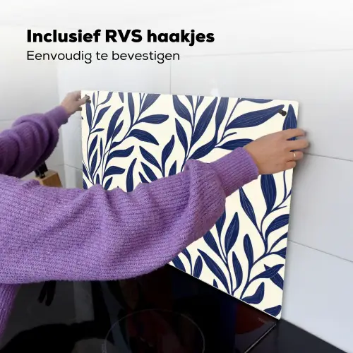 Bladeren - Klimop - Donkerblauw Inductie beschemer met haakjes klein -ky-ophangen-nl