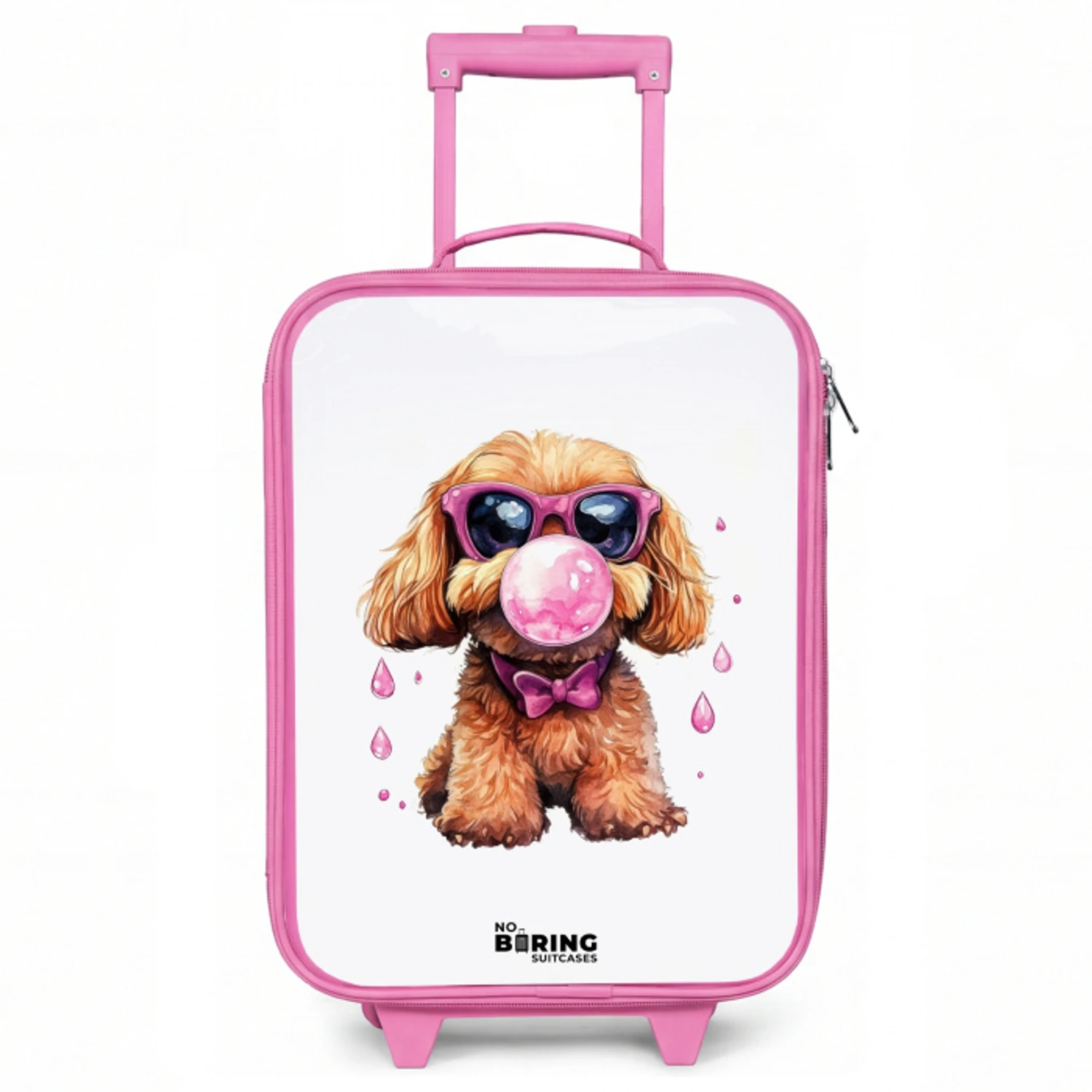 Bruine hond met roze bril en kauwgombal Kinderkoffer - Roze klein -3d