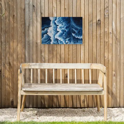 Golven - Blauw - Schuim Tuinposter op houten frame 2 cm dik klein -sfeer4