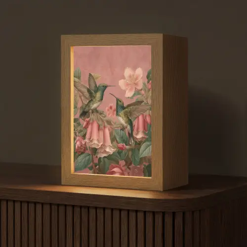 Kolibries - Bloemen - Groen - Roze Light Box met kabel (Tafellamp) klein -z3d_website