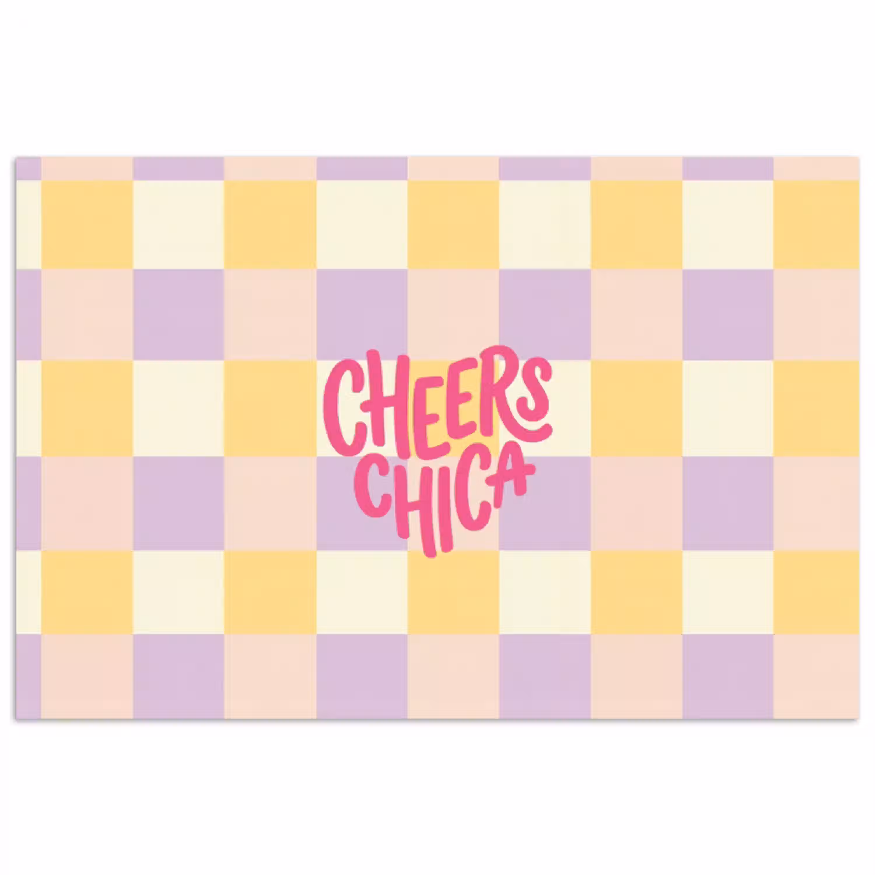 Cheers Chica - Ruitjes - Lila - Geel poster papier klein -3d