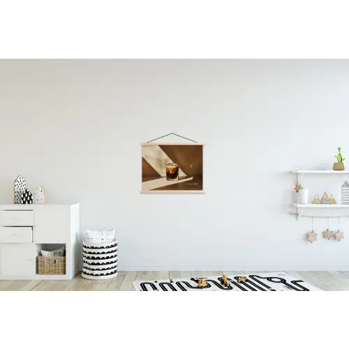 Glas - Ijskoffie - Schaduw - Bruin textielposter latten blank klein -kinderkamer