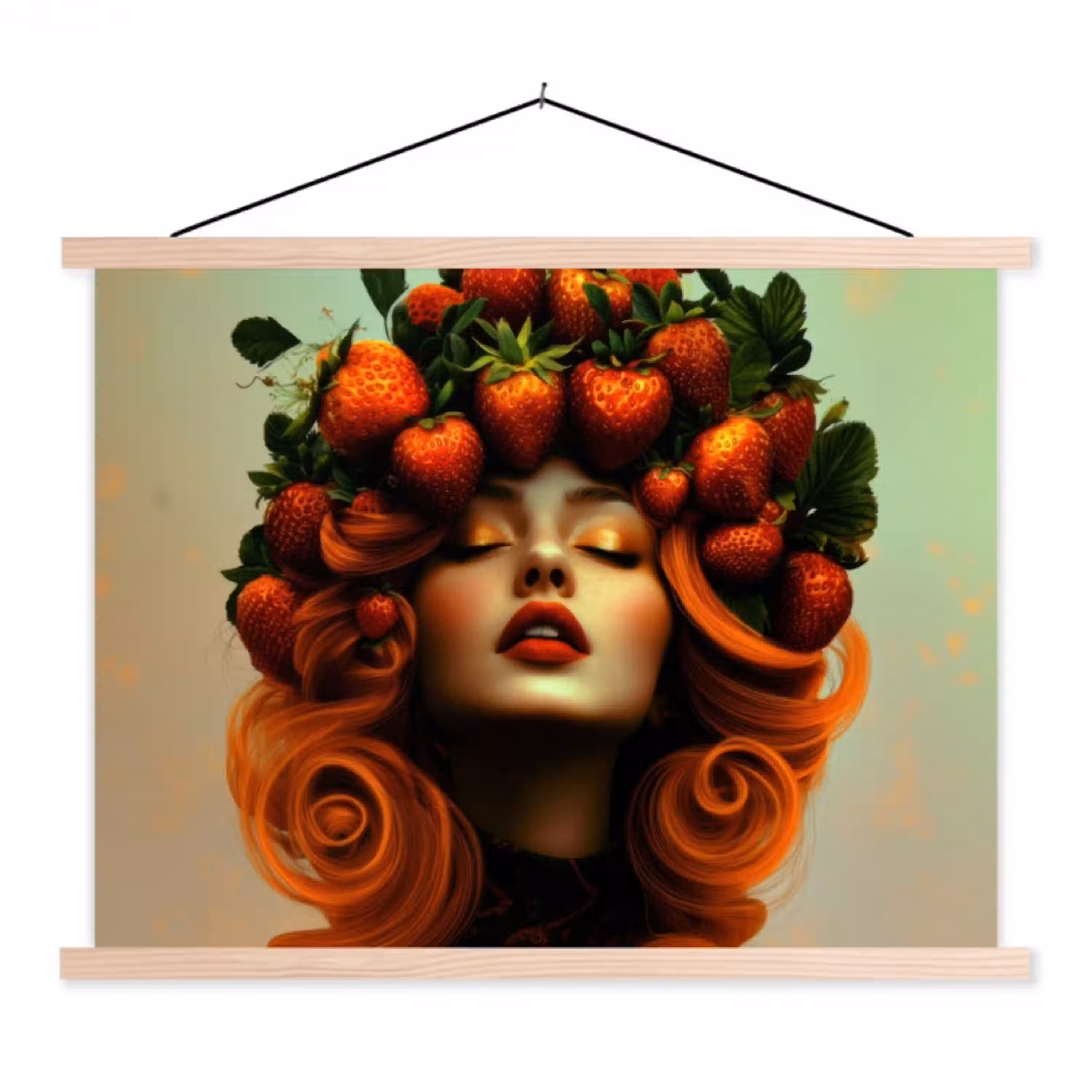 Vrouw - Aardbeien - Kroon textielposter latten blank klein -3d
