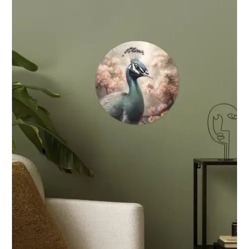 Pauw - Vogels - Bloemen - Boom - Botanisch Wandcirkel behangsticker klein -sfeer2
