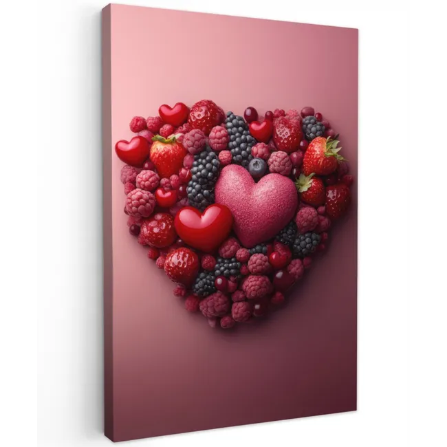 Fruit - Hartjes - Aardbeien - Frambozen - Bosbessen Tuinposter op houten frame 2 cm dik klein -3d