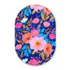 Bloemen - Blauw - Roze Wandcirkel Ovaal Glas middel -3d