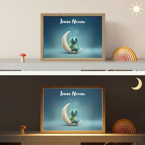 Maan - Ruimtewezen - Blauw Light Box met batterij (Wandlamp kind) middel -sfeer3_kind