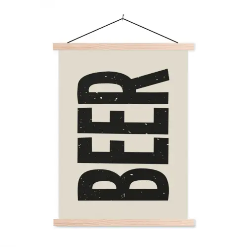 Beer - Vintage - Zwart - Beige textielposter latten blank klein -3d