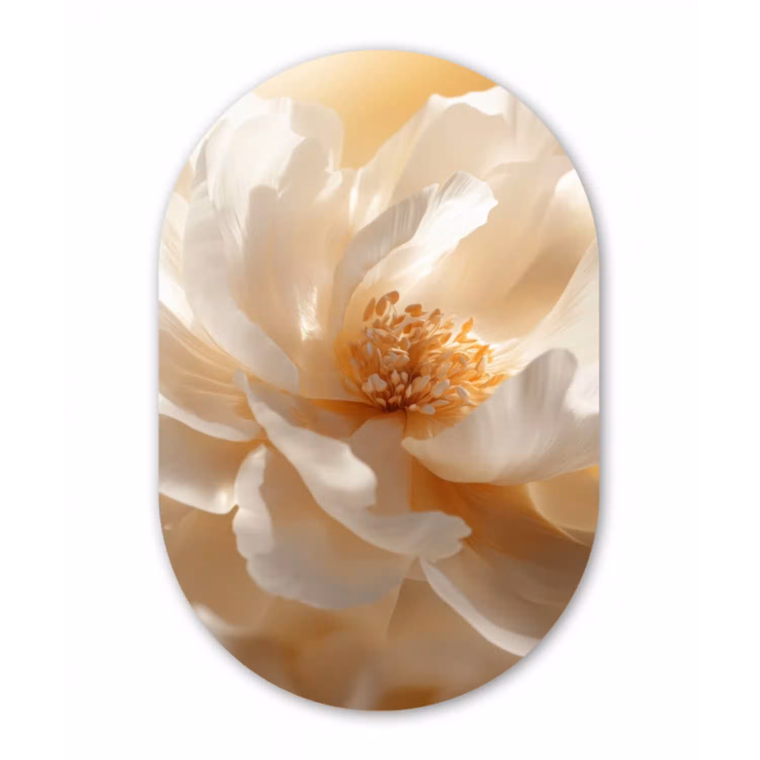 Close up - Pioenroos - Wit Wandcirkel Ovaal Glas middel -3d