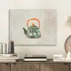 Theepot - Groen - Bloemen - Oranje PET vilt klein -sfeer1