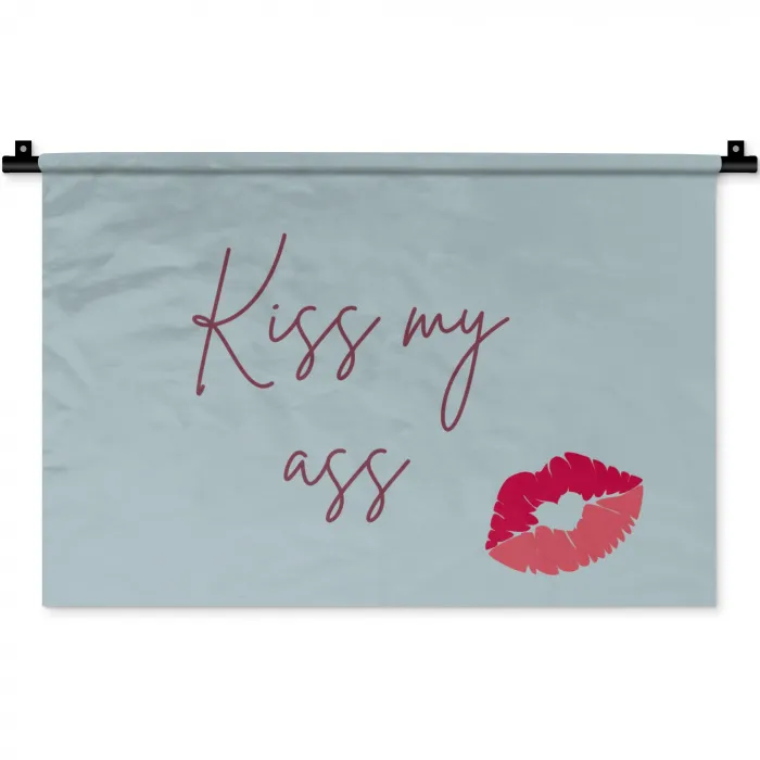 Kiss my ass - Lip - Blauw Wandkleed katoen klein -zz3d