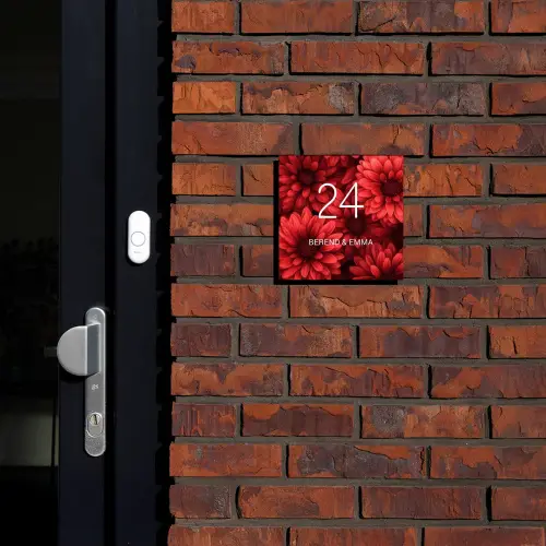 Rode bloemen - Klassiek Naambord Vierkant klein -sfeer1-XS