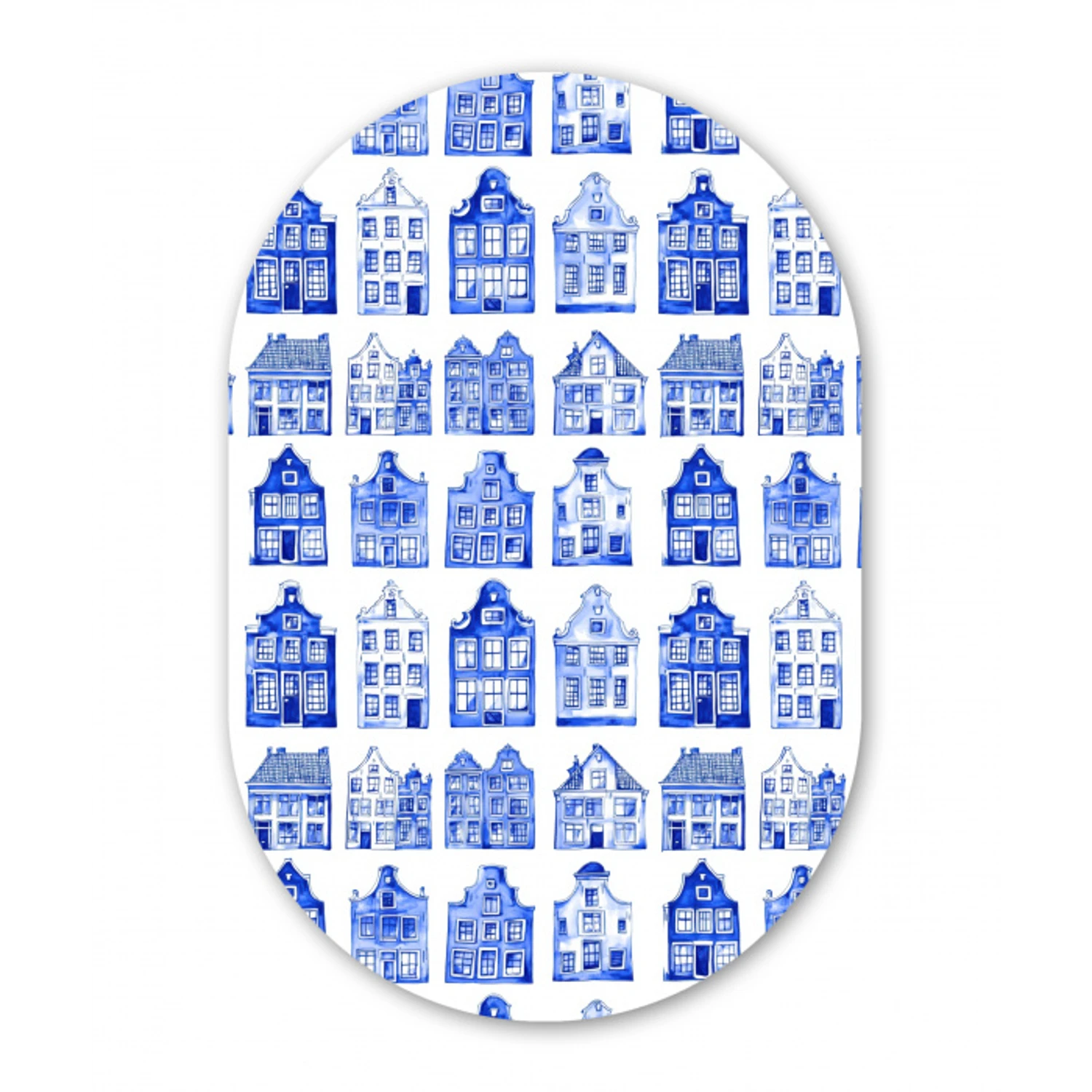 Patroon - Huizen - Blauw Wandcirkel Ovaal Forex klein 630 -3d