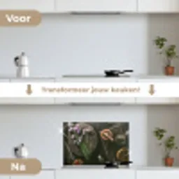 Bieslook - Keuken - Vijzel - Rustiek - Kruiden - Paars keuken achterwand spatscherm klein -voor_na_NL