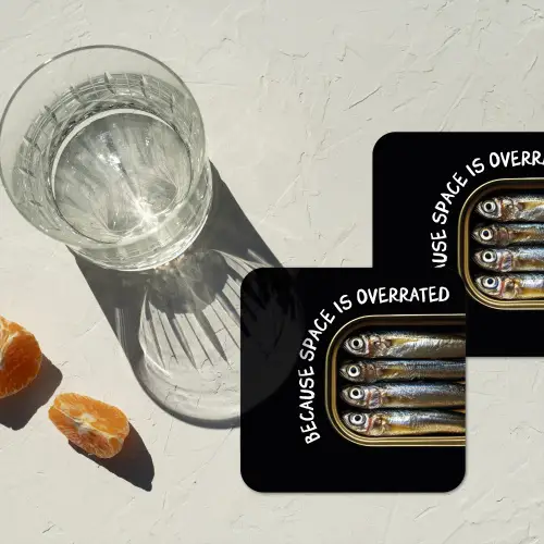 Sardines - Tekst - Vis - Blik onderzetter kurk middel -sfeer4
