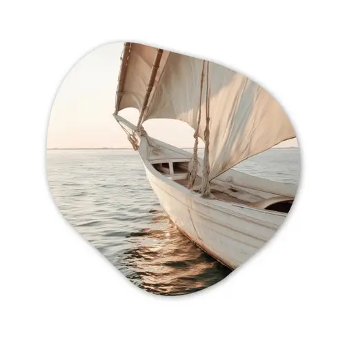 Zeilboot - Zee - Beige - Zon Wandcirkel Organisch Plexiglas middel -3d