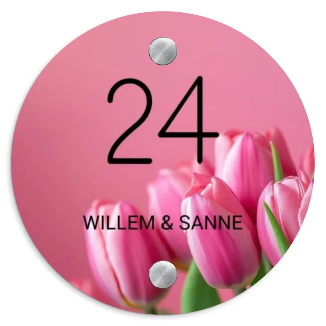 Roze tulpen - Klassiek Naambord Rond klein -3d