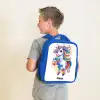 Steigerende Eenhoorn met Regenboogmanen Kinderrugzak - Blauw middel -sfeer2