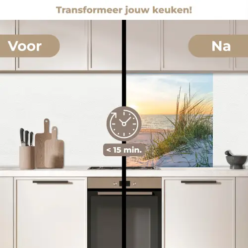 Strand - Zon - Duin - Gras - Zand - Horizon keuken achterwand 2 middel -voor-na2_NL