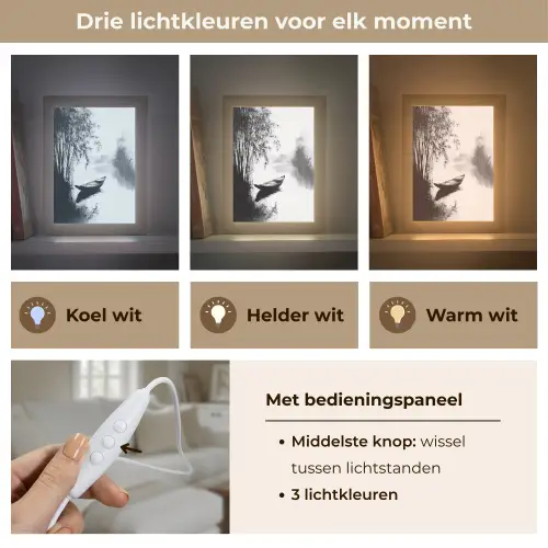Boot - Rivier - Bamboe - Wit Light Box met kabel (Tafellamp) klein -USP_lichtkleurNL